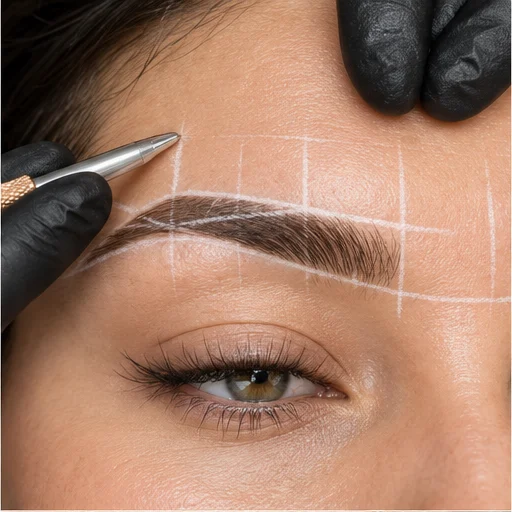 Brow mapping en ontwerp van de wenkbrauwen (illustratief beeld) Brow mapping en ontwerp van de wenkbrauwen (illustratief beeld)